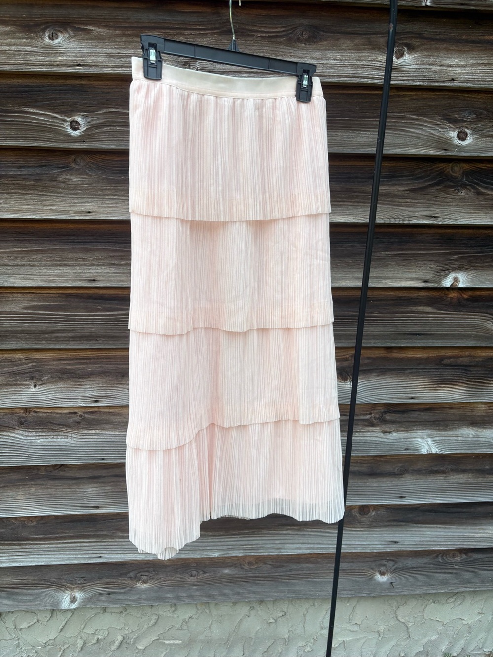 J. Crew Factory Pale Blush Tiered Pleated Maxi Skirt